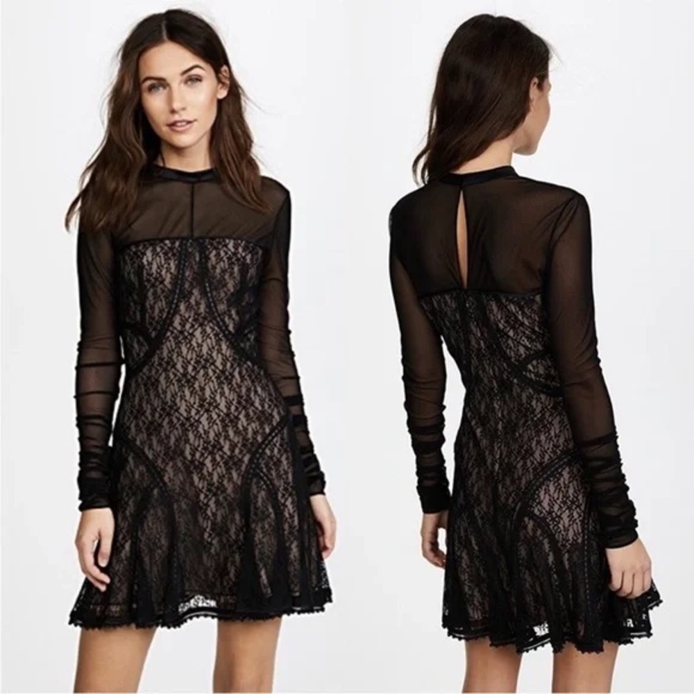 Alexander Wang Black Lace Paneled Short Cocktail Party Dress